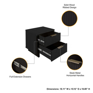 English Elm Granville 18" Black Nightstand – Chic 2-Drawer Design With Glam Gold Handles & Modern Style B365P398527