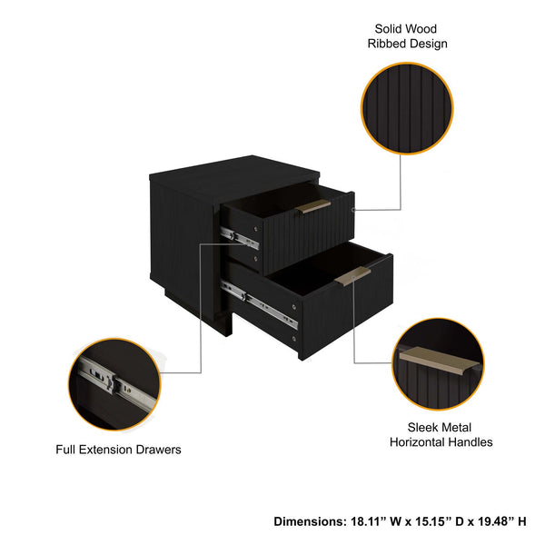 English Elm Granville 18" Black Nightstand – Chic 2-Drawer Design With Glam Gold Handles & Modern Style B365P398527