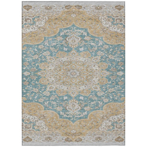 HomeRoots 9 X 12 Teal Silver Oriental Polyester Area Rug Washable for Indoor Outdoor Use 744655