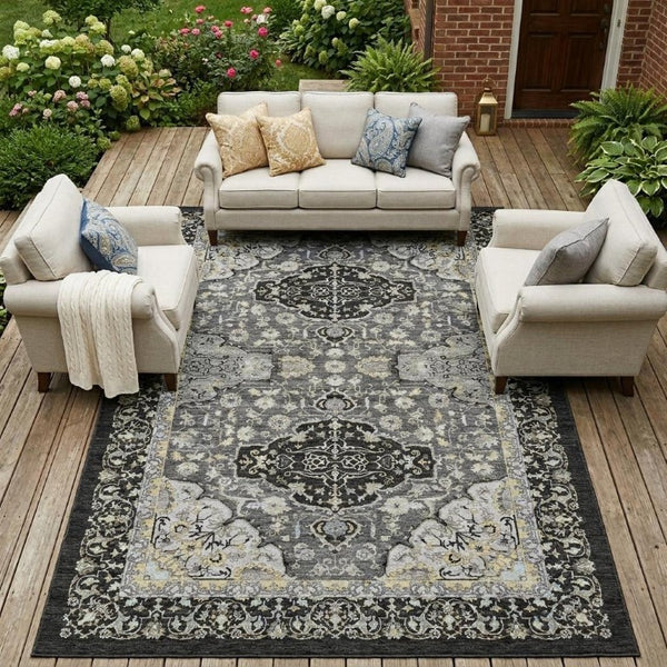 8x10 Washable Oriental Polyester Area Rug for Indoor Outdoor High Traffic Spaces