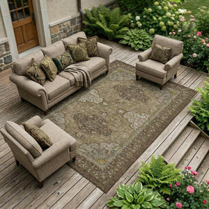 9x12 Oriental Polyester Area Rug Washable Stain Resistant for Patio and Living Room