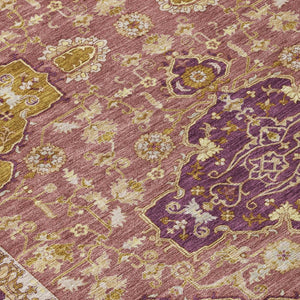 5 X 8 Purple Oriental Polyester Area Rug Washable for Indoor Outdoor Use