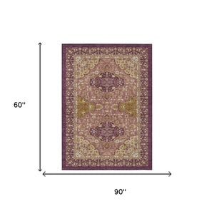 5 X 8 Purple Oriental Polyester Area Rug Washable for Indoor Outdoor Use