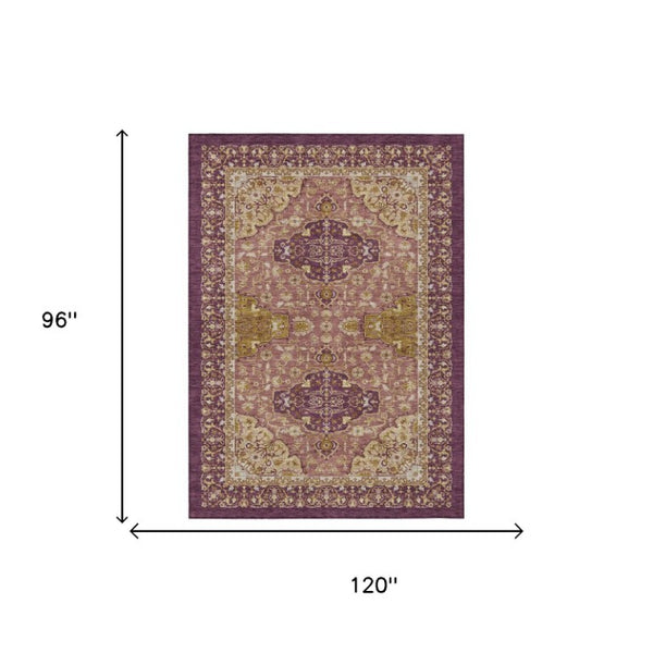 8 X 10 Purple Oriental Polyester Area Rug Washable for Indoor Outdoor Use