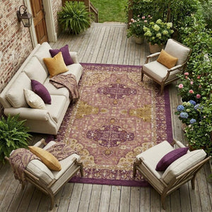 9 X 12 Eggplant Purple Oriental Polyester Washable Rug for Patio or Living Room