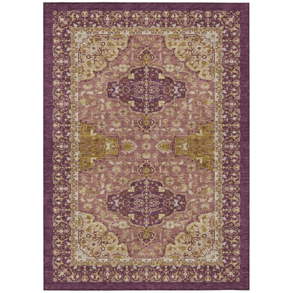 HomeRoots 9 X 12 Eggplant Purple Oriental Polyester Washable Rug for Patio or Living Room 744673