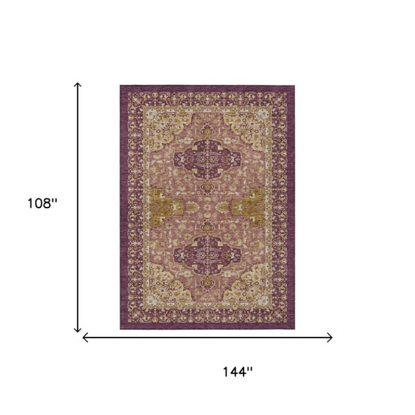 9 X 12 Eggplant Purple Oriental Polyester Washable Rug for Patio or Living Room