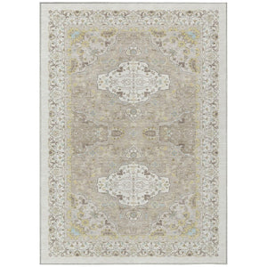 HomeRoots 5x8 Ivory Beige Oriental Polyester Area Rug Stain Resistant for Indoor Outdoor Use 744676