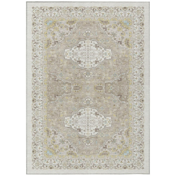 HomeRoots 8x10 Ivory Beige Oriental Polyester Area Rug Stain Resistant Indoor Outdoor Use 744678