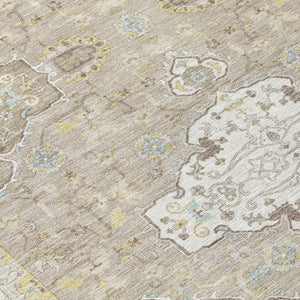 8x10 Ivory Beige Oriental Polyester Area Rug Stain Resistant Indoor Outdoor Use
