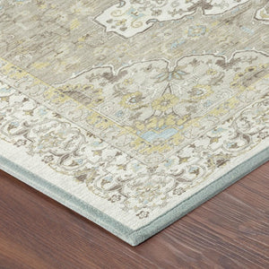 9 X 12 Ivory Beige Oriental Polyester Area Rug Washable for Indoor Outdoor Use