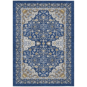 HomeRoots 8 X 10 Navy Oriental Polyester Area Rug Washable for Indoor Outdoor Living 744684