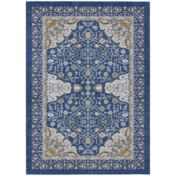 HomeRoots 8 X 10 Navy Oriental Polyester Area Rug Washable for Indoor Outdoor Living 744684
