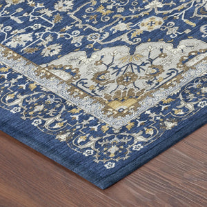 8 X 10 Navy Oriental Polyester Area Rug Washable for Indoor Outdoor Living