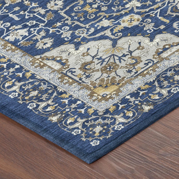 8 X 10 Navy Oriental Polyester Area Rug Washable for Indoor Outdoor Living