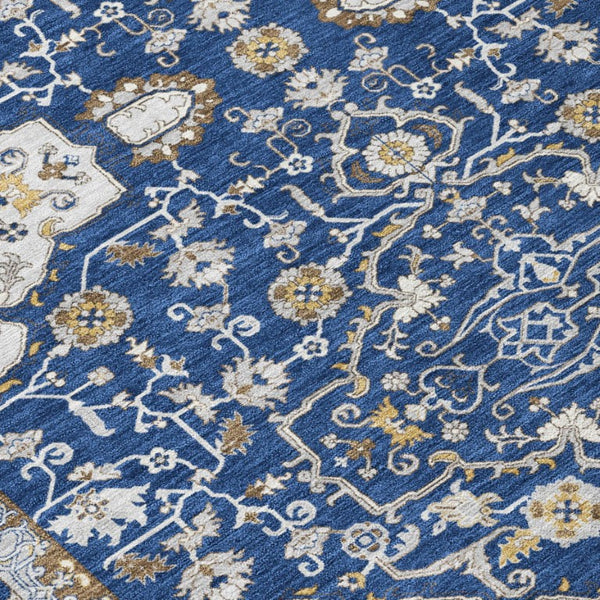 8 X 10 Navy Oriental Polyester Area Rug Washable for Indoor Outdoor Living