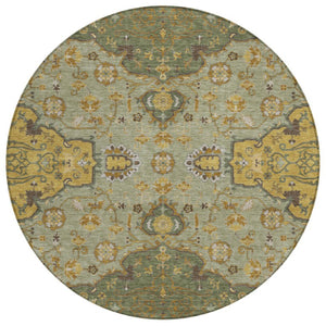 HomeRoots 8 Foot Round Oriental Polyester Area Rug for Patio Kitchen or High Traffic Spaces 744689