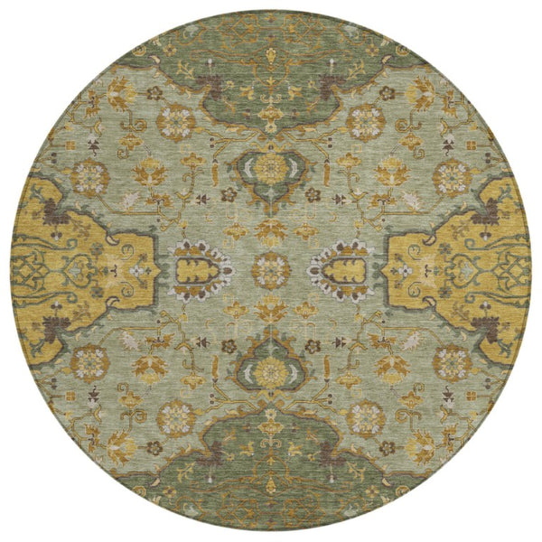 HomeRoots 8 Foot Round Oriental Polyester Area Rug for Patio Kitchen or High Traffic Spaces 744689