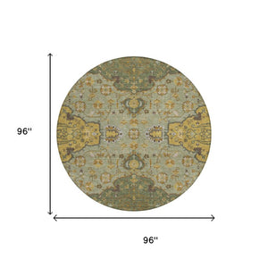 8 Foot Round Oriental Polyester Area Rug for Patio Kitchen or High Traffic Spaces