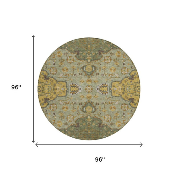 8 Foot Round Oriental Polyester Area Rug for Patio Kitchen or High Traffic Spaces