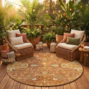 8 Foot Round Oriental Polyester Area Rug Washable Indoor Outdoor Patio Decor