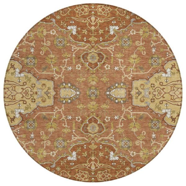 HomeRoots 8 Foot Round Oriental Polyester Area Rug Washable Indoor Outdoor Patio Decor 744695