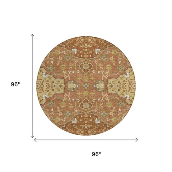 8 Foot Round Oriental Polyester Area Rug Washable Indoor Outdoor Patio Decor