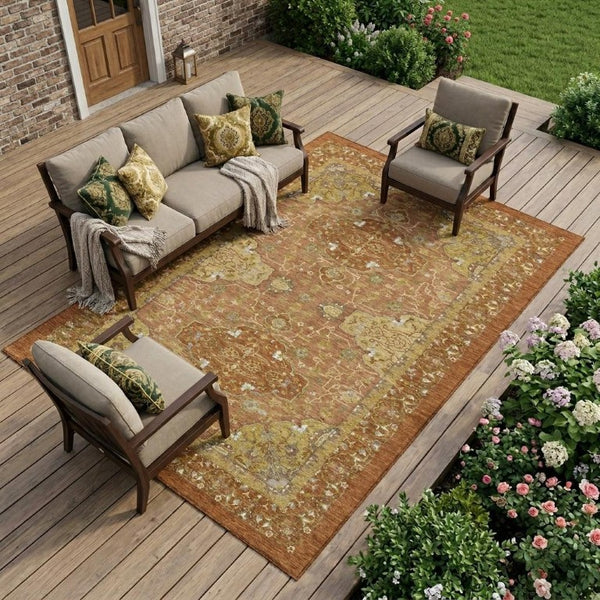 9 X 12 Oriental Polyester Area Rug Stain Resistant Indoor Outdoor Washable