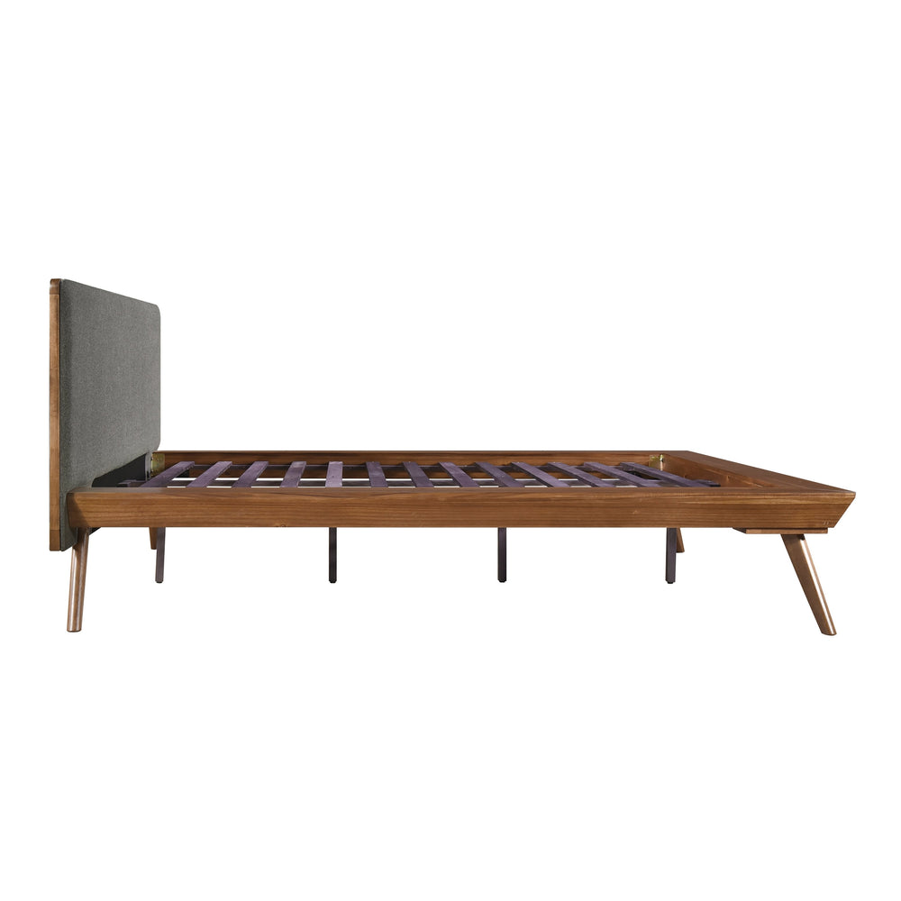English Elm 1pc Queen Platform Bed Modern Upholstered Headboard in Dark Gray with Chestnut Wood Frame, Durable Design B011S01548