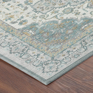 8 Foot Round Oriental Polyester Area Rug Washable Indoor Outdoor Silver Gray