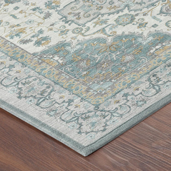 8 Foot Round Oriental Polyester Area Rug Washable Indoor Outdoor Silver Gray