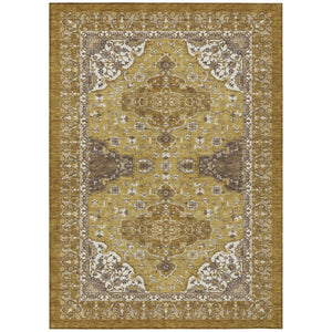 HomeRoots 5x8 Oriental Washable Polyester Area Rug Walnut Gold Indoor Outdoor Patio 744706