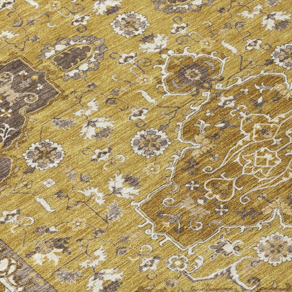 5x8 Oriental Washable Polyester Area Rug Walnut Gold Indoor Outdoor Patio