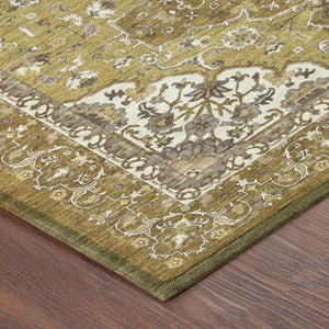 8 Ft Round Oriental Polyester Area Rug Washable Indoor Outdoor Walnut Gold