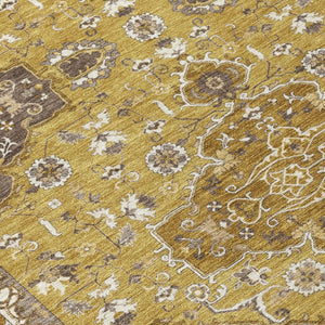 8 Ft Round Oriental Polyester Area Rug Washable Indoor Outdoor Walnut Gold