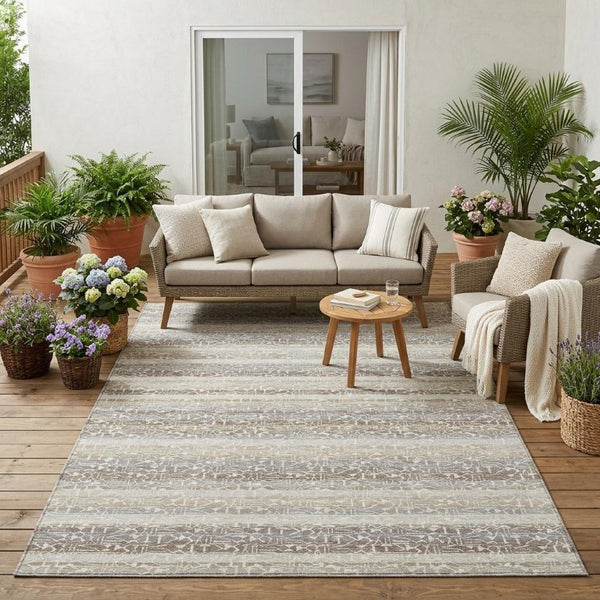5 X 8 Washable Polyester Striped Area Rug for Indoor Outdoor Patios and Living Rooms