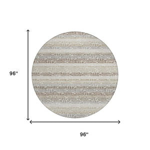 8 Foot Round Striped Polyester Area Rug Washable Stain Resistant Indoor Outdoor Patio