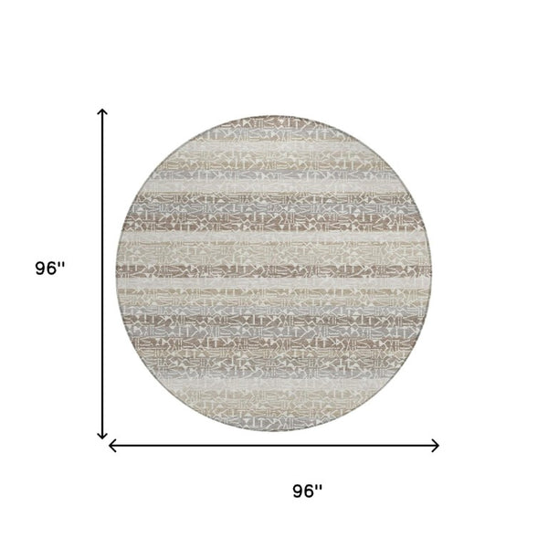 8 Foot Round Striped Polyester Area Rug Washable Stain Resistant Indoor Outdoor Patio