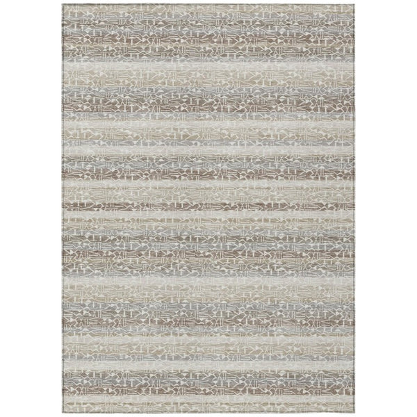 HomeRoots 10 X 14 Beige Brown Stripe Polyester Area Rug Washable Stain Resistant Patio 744716