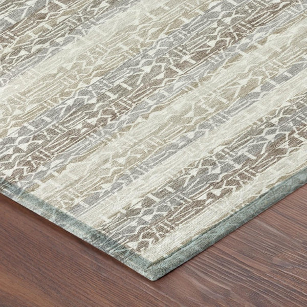 10 X 14 Beige Brown Stripe Polyester Area Rug Washable Stain Resistant Patio