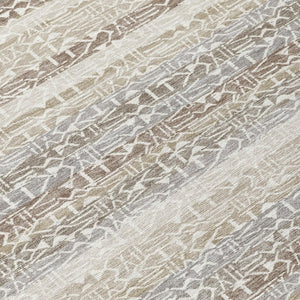 10 X 14 Beige Brown Stripe Polyester Area Rug Washable Stain Resistant Patio
