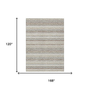 10 X 14 Beige Brown Stripe Polyester Area Rug Washable Stain Resistant Patio