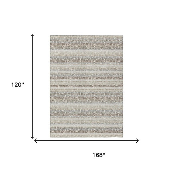 10 X 14 Beige Brown Stripe Polyester Area Rug Washable Stain Resistant Patio