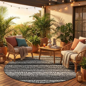 8 Foot Round Striped Polyester Area Rug Washable and Stain Resistant for Patio or Kitchen