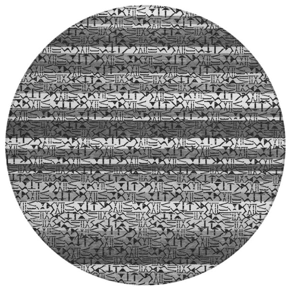HomeRoots 8 Foot Round Striped Polyester Area Rug Washable and Stain Resistant for Patio or Kitchen 744737