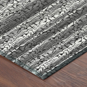 8 Foot Round Striped Polyester Area Rug Washable and Stain Resistant for Patio or Kitchen