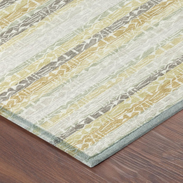 5 X 8 Ivory Striped Polyester Area Rug Washable Stain Resistant for Patio or Living Room