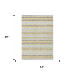 5 X 8 Ivory Striped Polyester Area Rug Washable Stain Resistant for Patio or Living Room