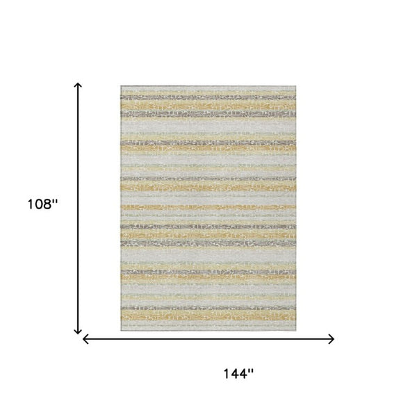 9 X 12 Ivory Striped Polyester Area Rug Washable Stain Resistant Indoor Outdoor