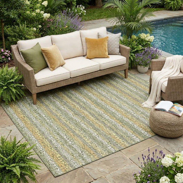 5x8 Sage Green Striped Polyester Area Rug Washable Stain Resistant Indoor Outdoor